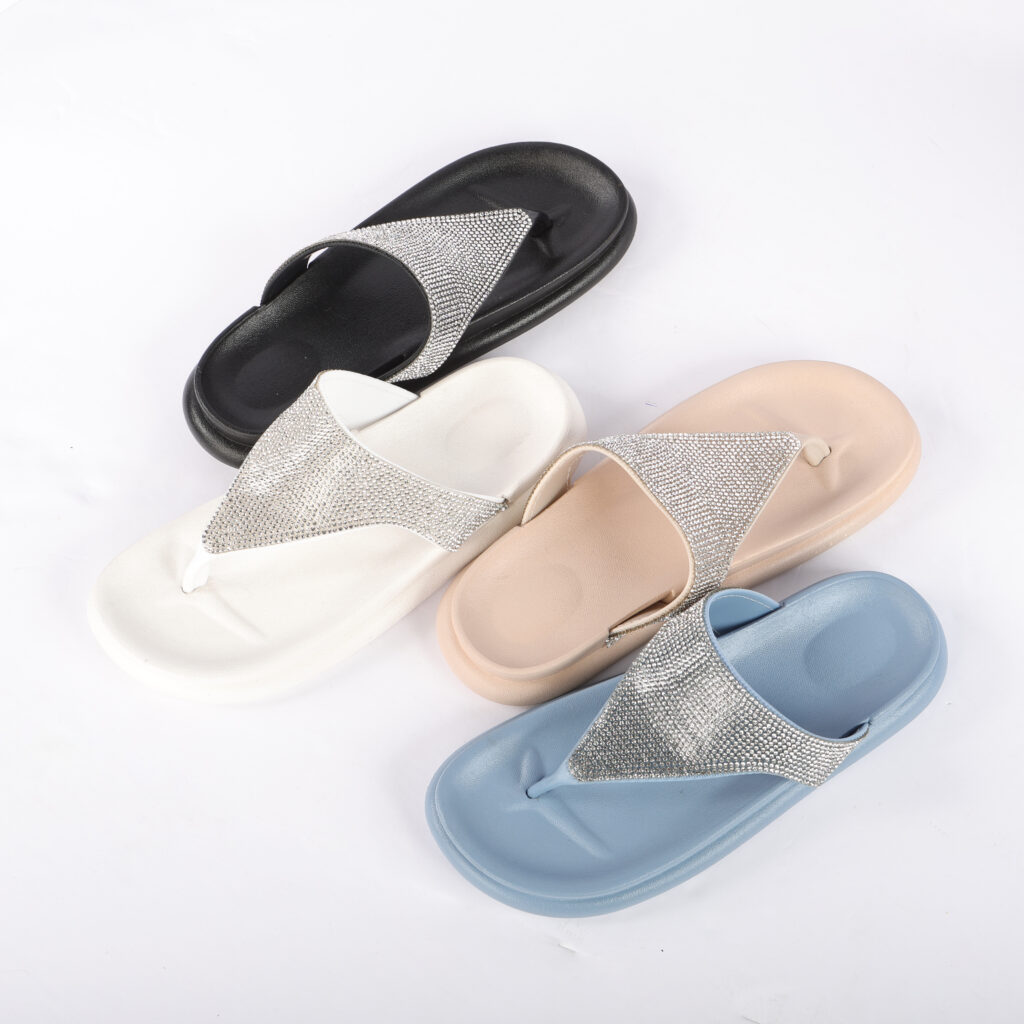 Rhinestone flip flops in four colours